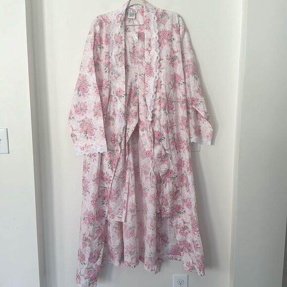 Laura Ashley Floral 2Pc Robe & PJ Bottoms Set XL - Picture 1 of 7